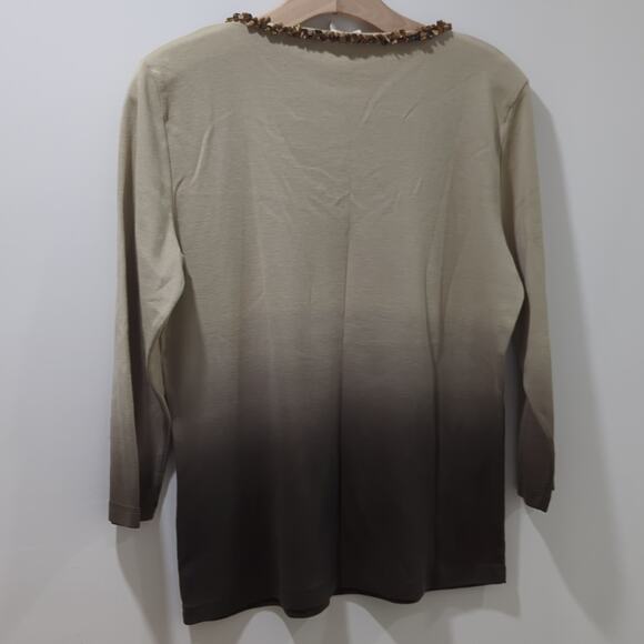 DB Life Dana Buchman Ombre Stone V-Neck 3/4 Sleeve Sweater Top Brown Wmns Sz M - Picture 5 of 8